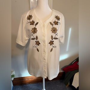 Vintage Embroidered Floral Button Down Shirt